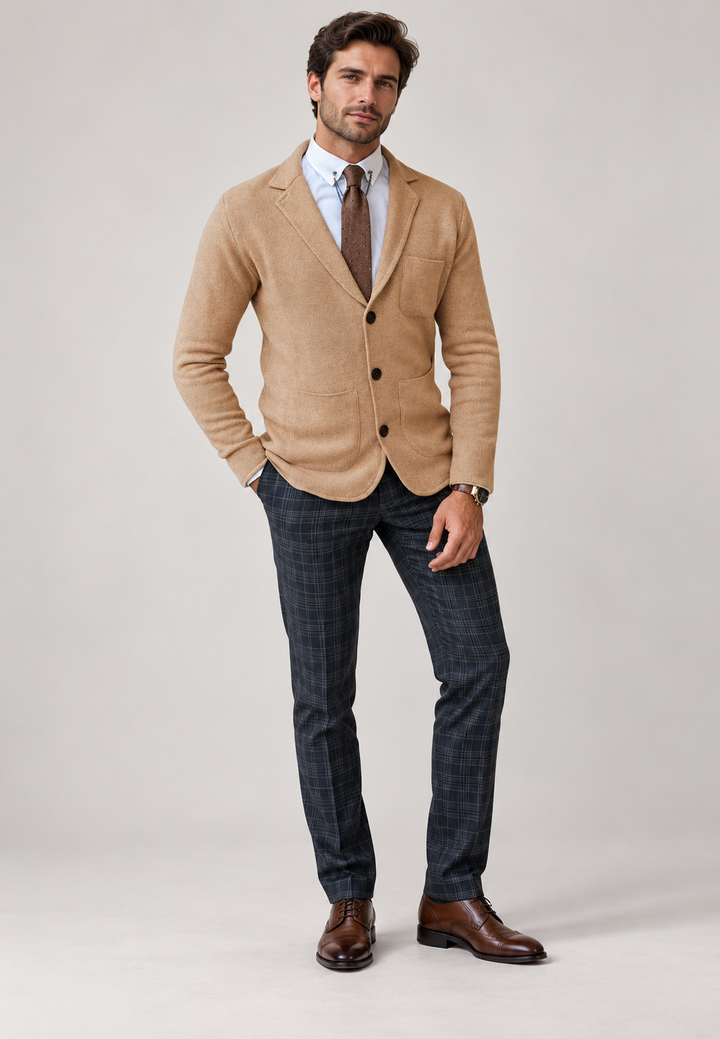 Gebreide herenblazer met revers en drie knopen - Sverre