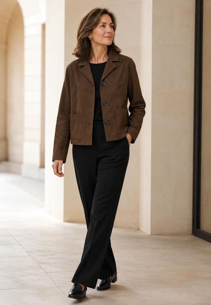 Damesblazer met suède-look en knopen - Sarah