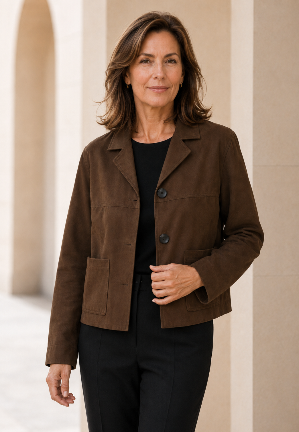 Damesblazer met suède-look en knopen - Sarah