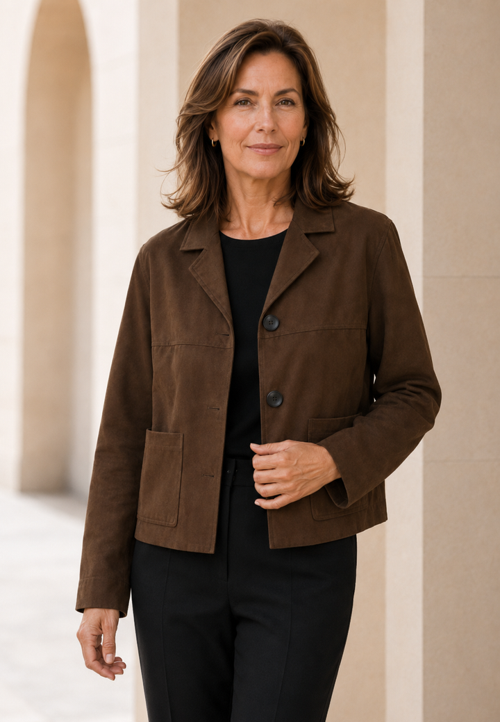 Damesblazer met suède-look en knopen - Sarah