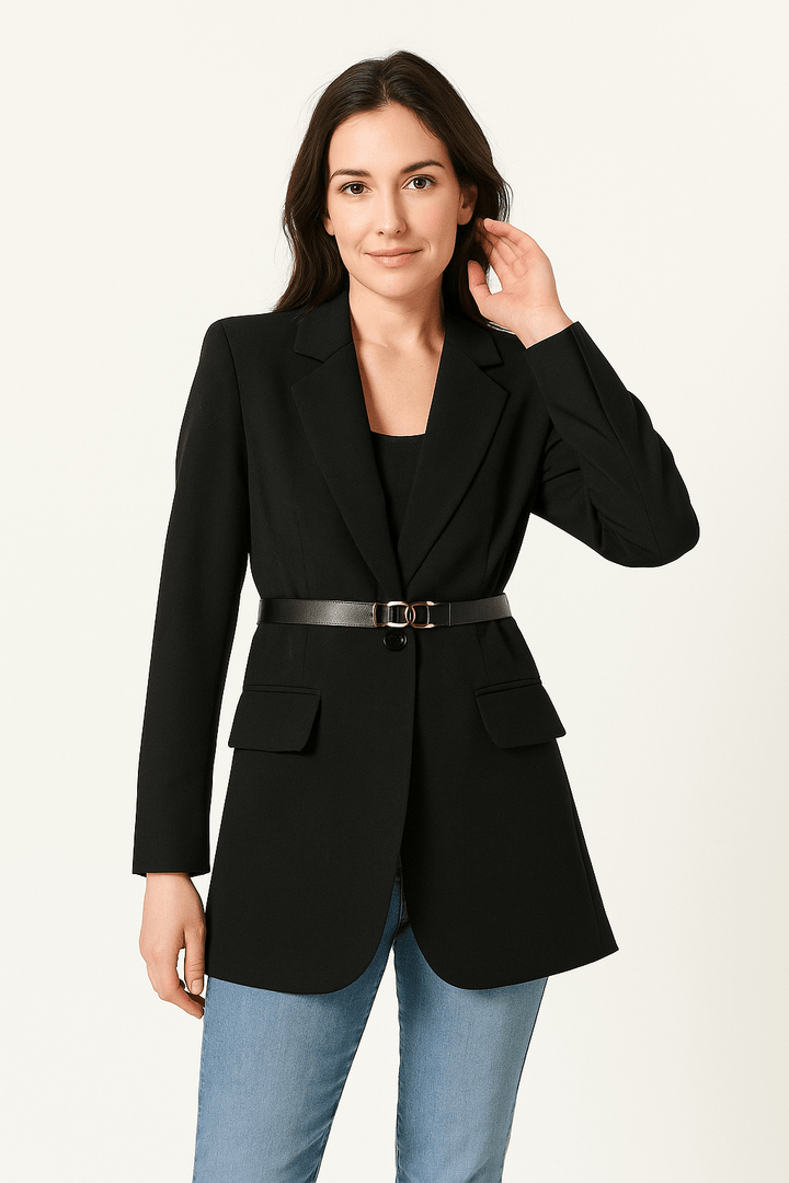 Getailleerde damesblazer met een elegante, klassieke riem - Mila