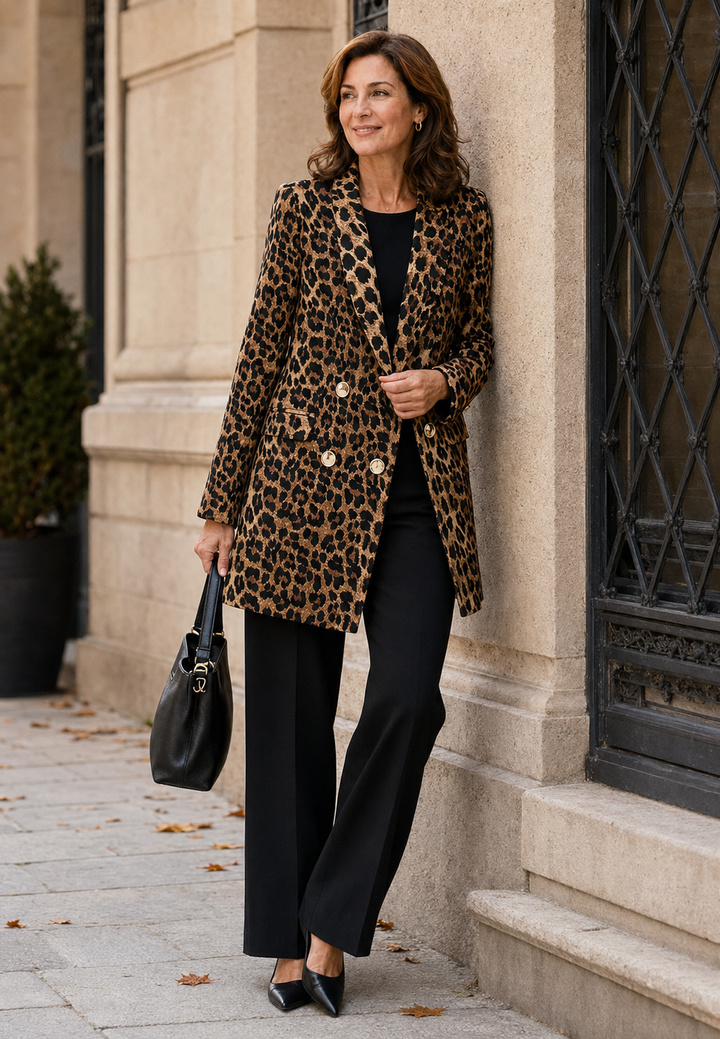 Lange damesblazer met luipaardprint - Luise