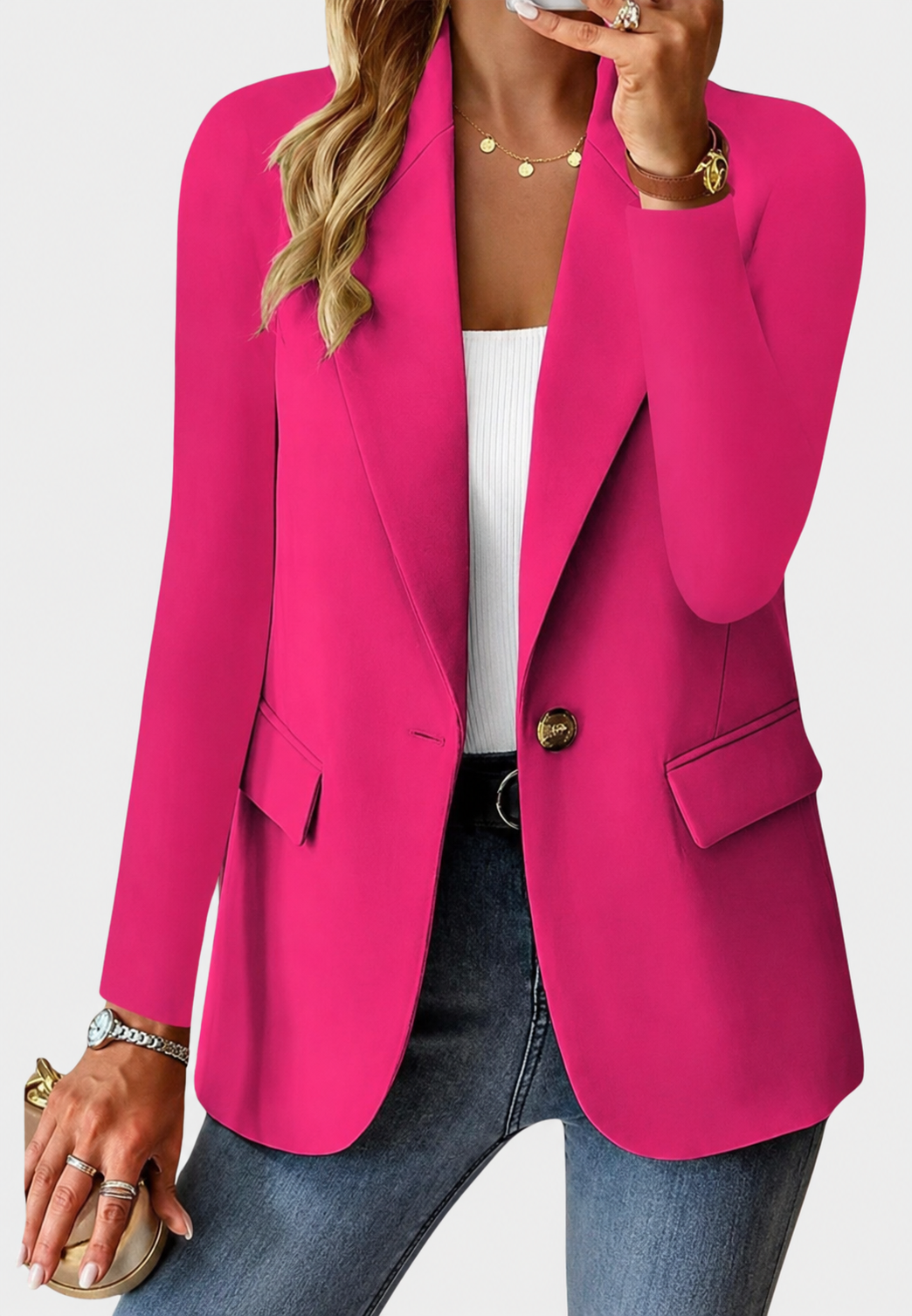 Damesblazer met één knoop, revers met inkeping en zakken - Klara