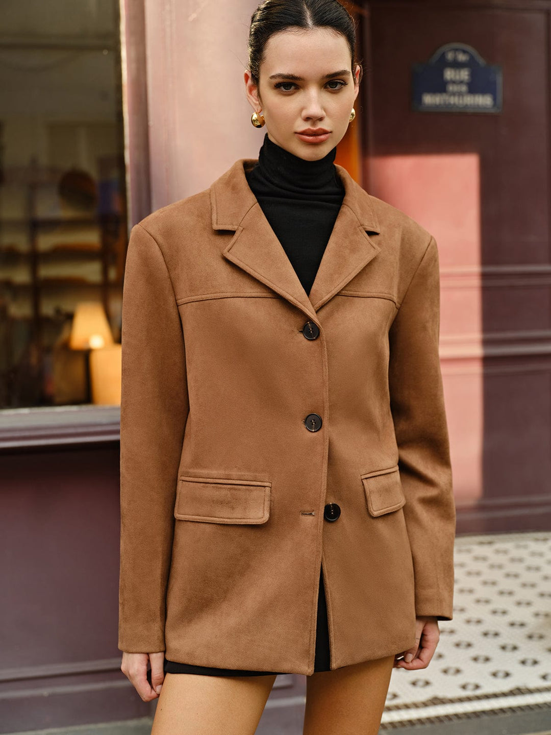 Damesblazer met suède-look, recht model, zakken met klep - Silke