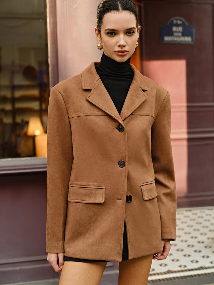 Damesblazer met suède-look, recht model, zakken met klep - Silke