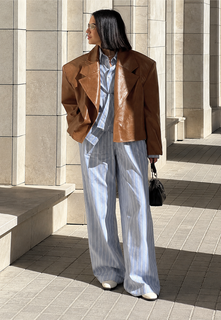 Oversized damesblazer in leerlook met brede revers - Oriana