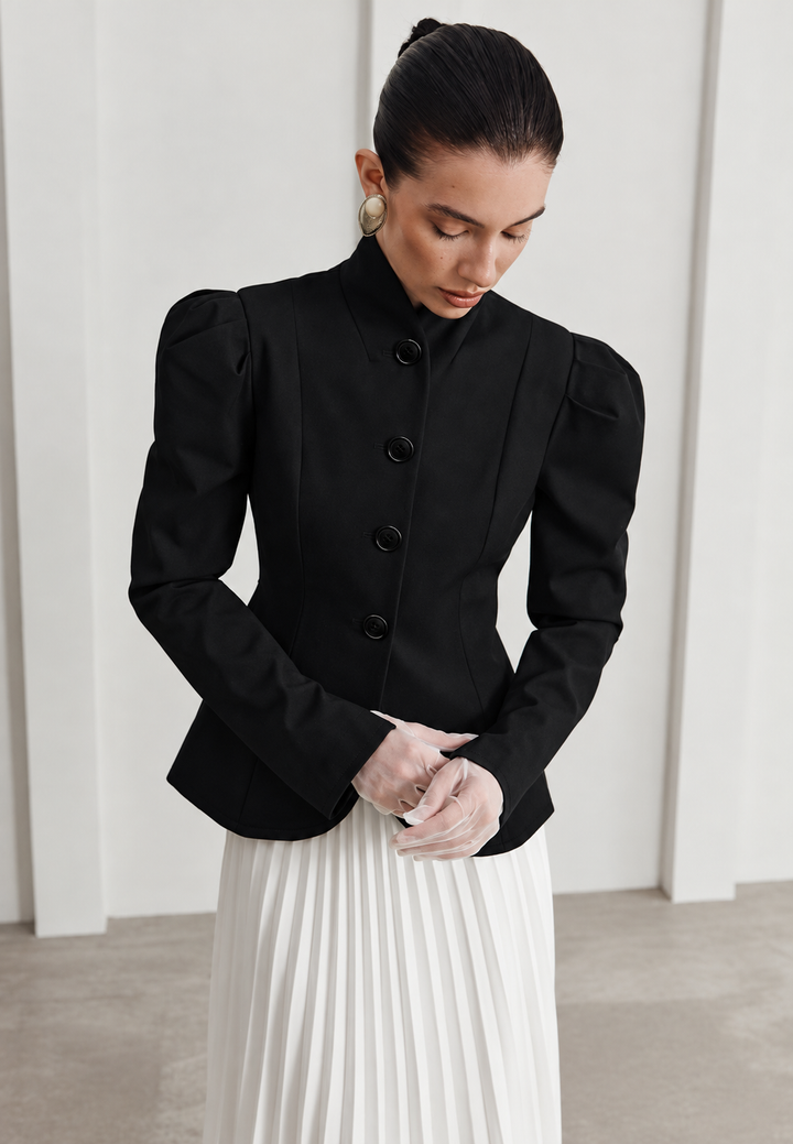 Getailleerde damesblazer met maokraag en pofmouwen - Leonor
