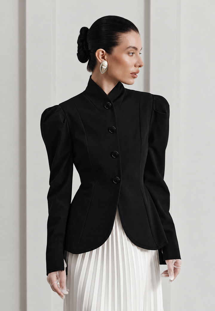 Getailleerde damesblazer met maokraag en pofmouwen - Leonor