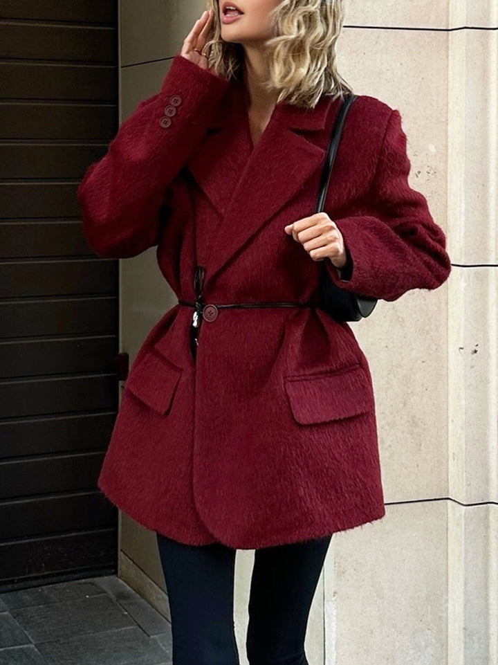 Damesblazer van wol met smalle riem en puntige revers - Ursula