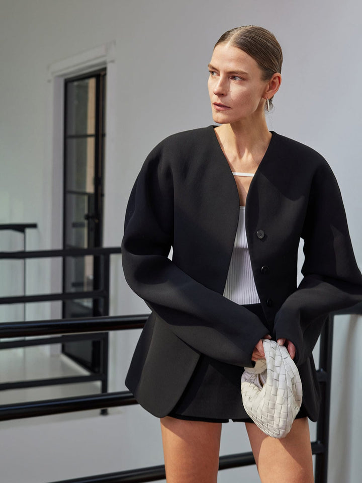 Damesblazer zonder revers, recht model met knoopdetails - Sofie