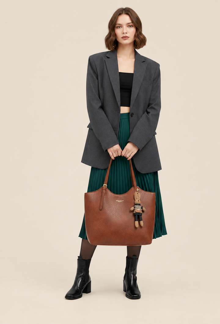 Damestas shopper in vegan leer met hangertje