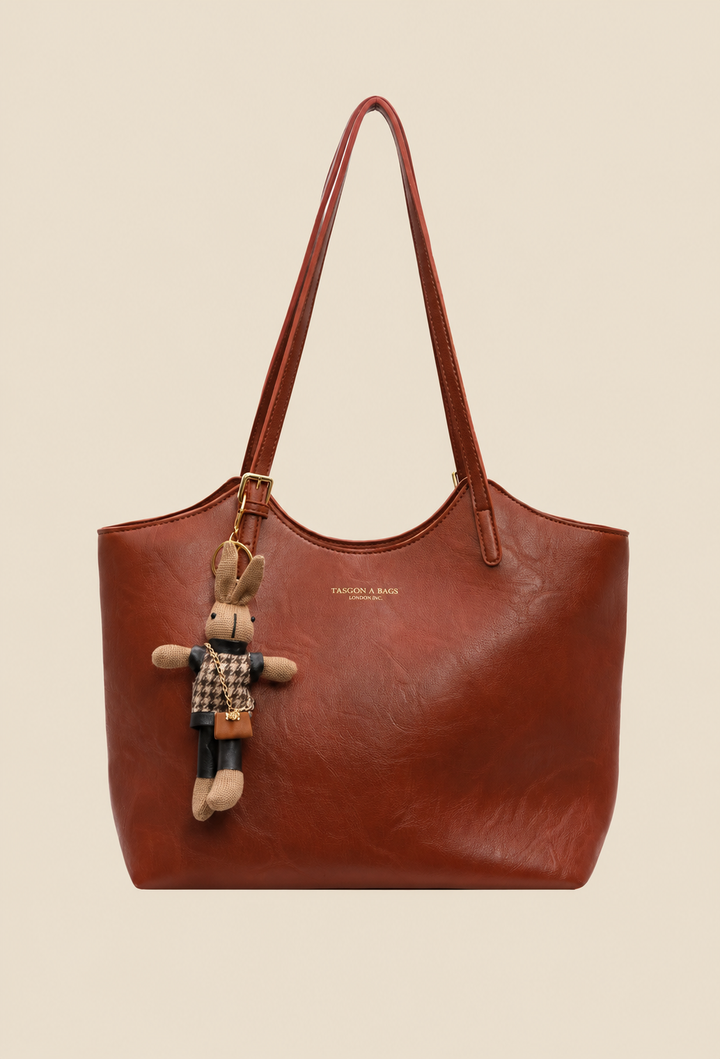 Damestas shopper in vegan leer met hangertje
