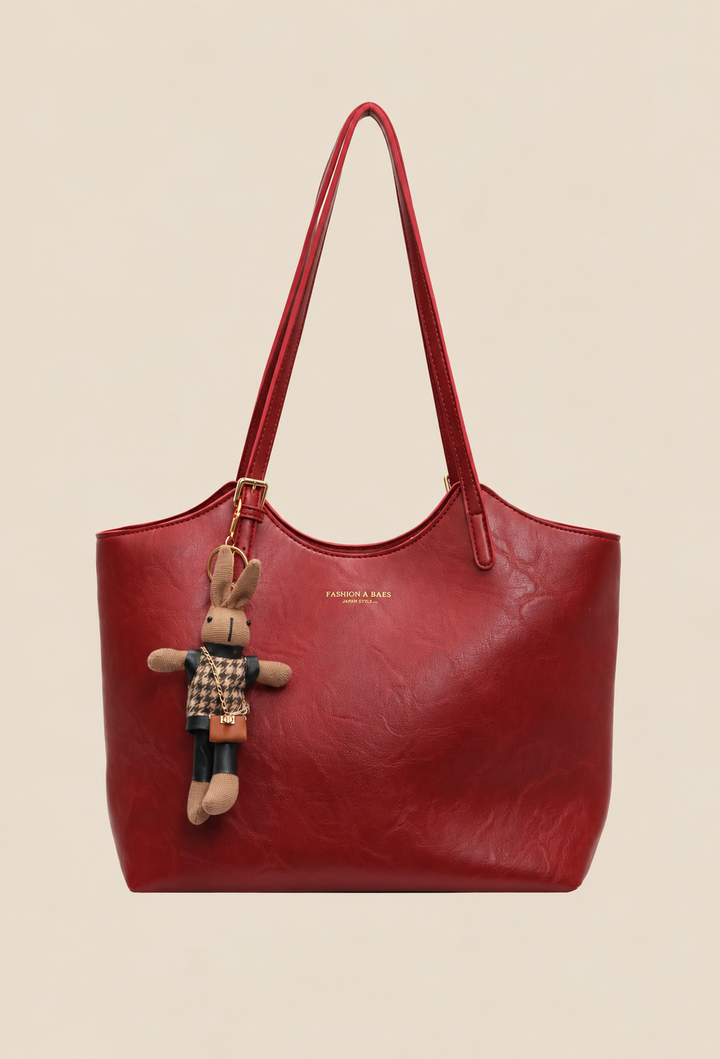 Damestas shopper in vegan leer met hangertje