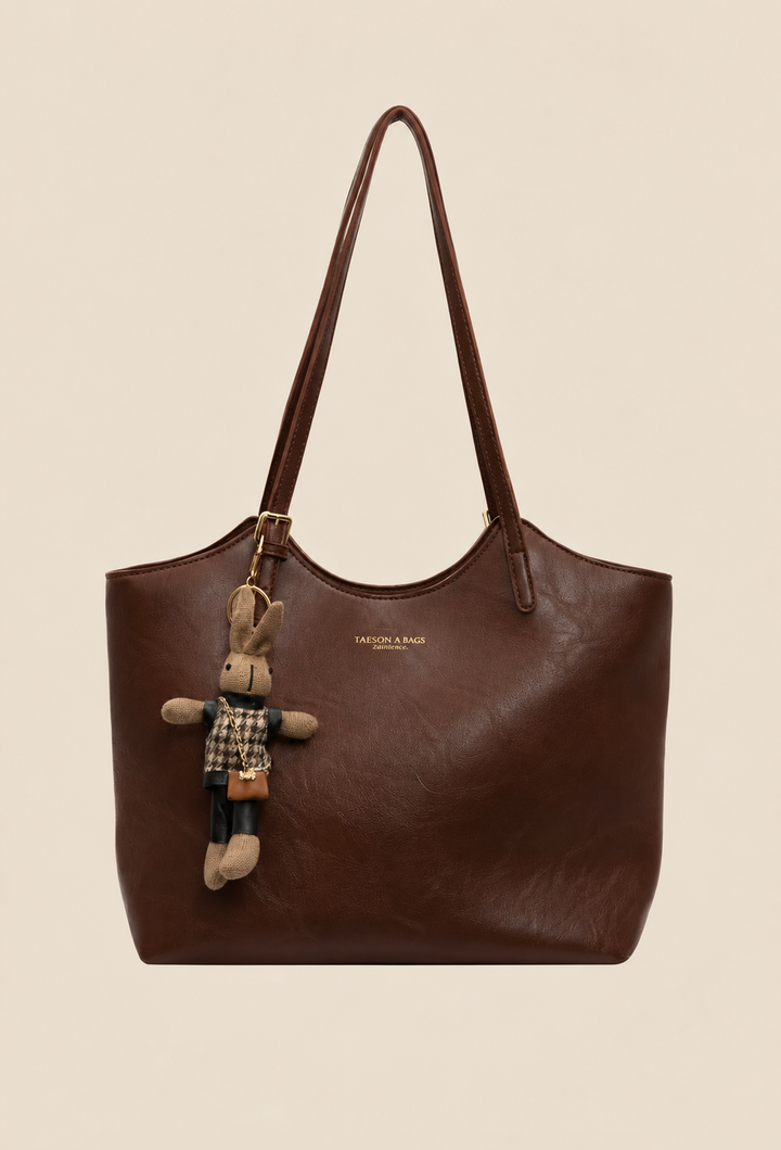Damestas shopper in vegan leer met hangertje
