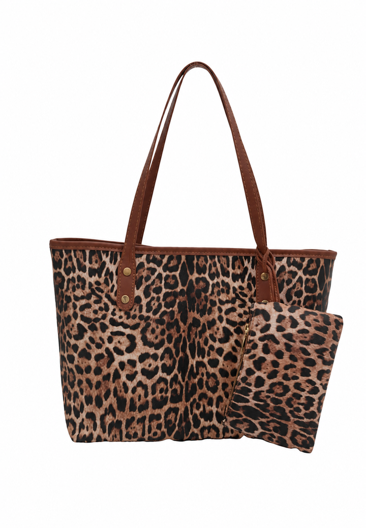Damestas shopper met luipaardprint en lange hengsels