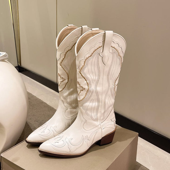 Hoge cowboylaarzen voor dames met borduursels en spitse neus - Ingrid