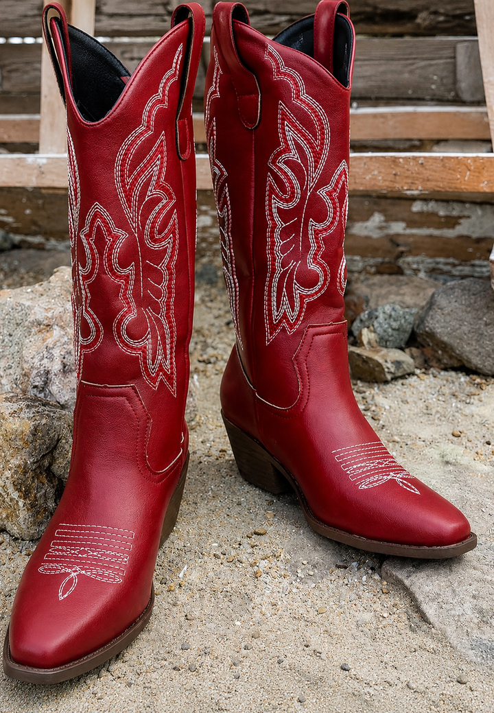 Hoge cowboylaarzen voor dames met borduursels en brede hak - Klara