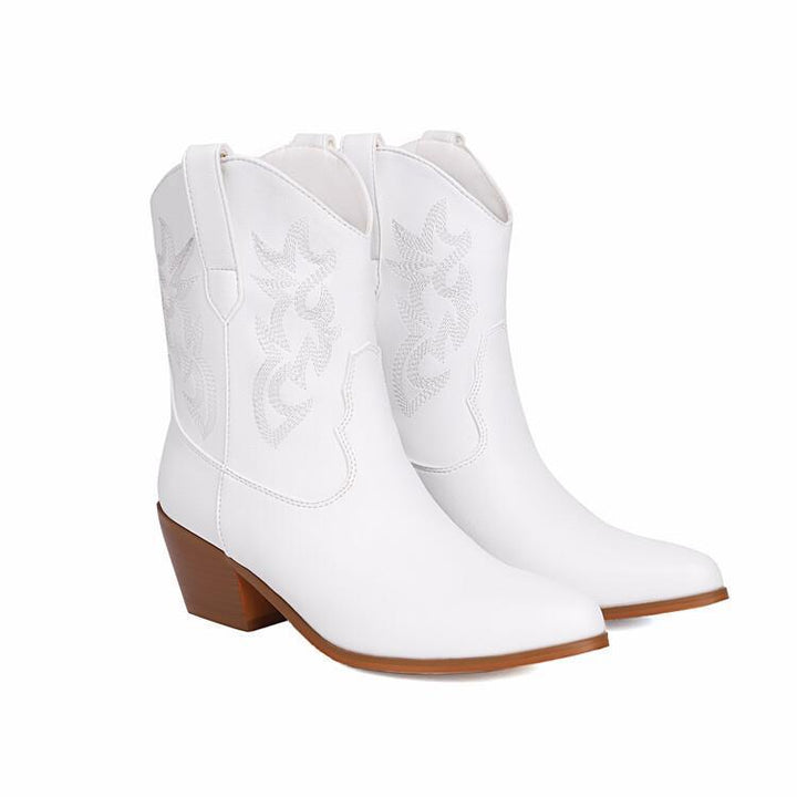 Cowboylaarzen voor dames, halfhoog, met borduursels en brede hak - Helga