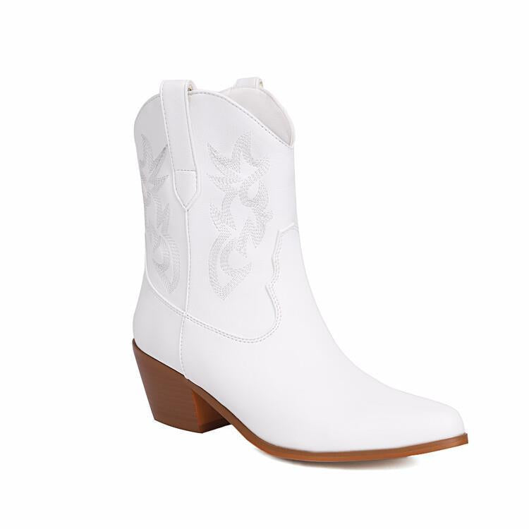 Cowboylaarzen voor dames, halfhoog, met borduursels en brede hak - Helga