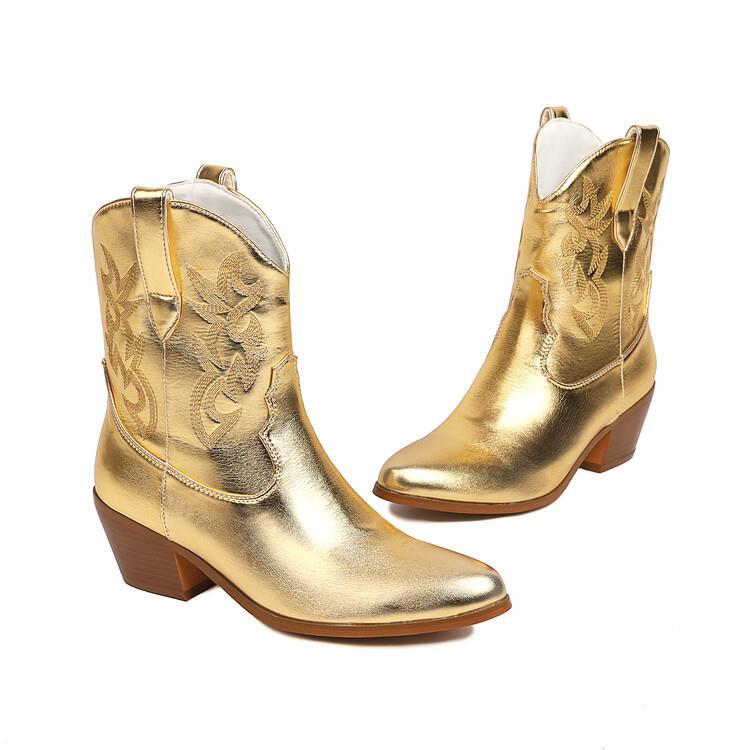 Cowboylaarzen voor dames, halfhoog, met borduursels en brede hak - Helga