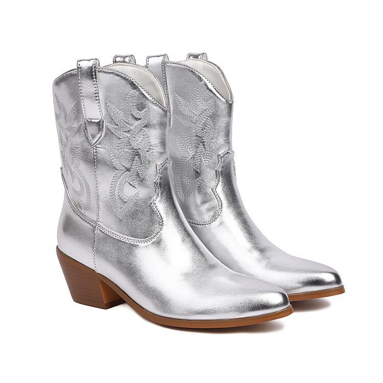 Cowboylaarzen voor dames, halfhoog, met borduursels en brede hak - Helga