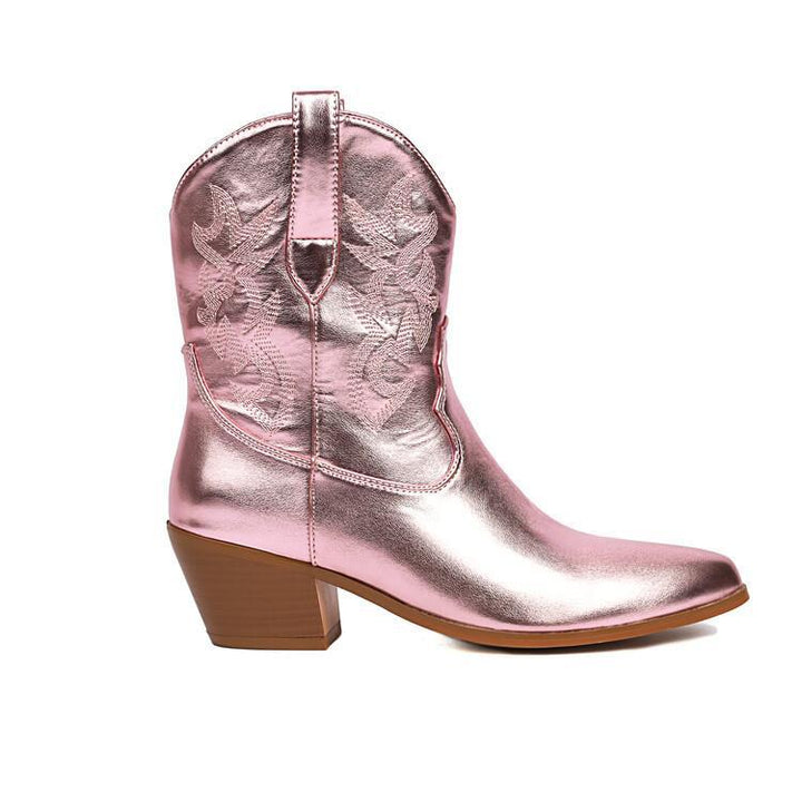 Cowboylaarzen voor dames, halfhoog, met borduursels en brede hak - Helga