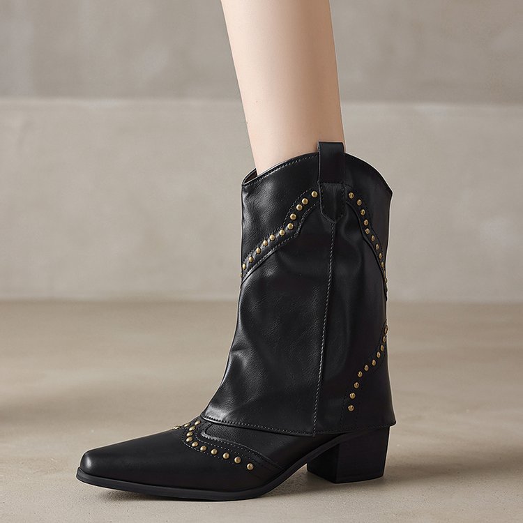 Cowboylaarzen voor dames, halflang model, met studs en blokhak - Maura