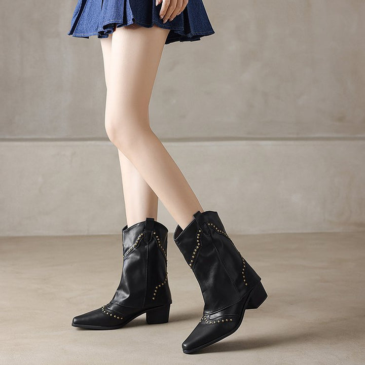 Cowboylaarzen voor dames, halflang model, met studs en blokhak - Maura