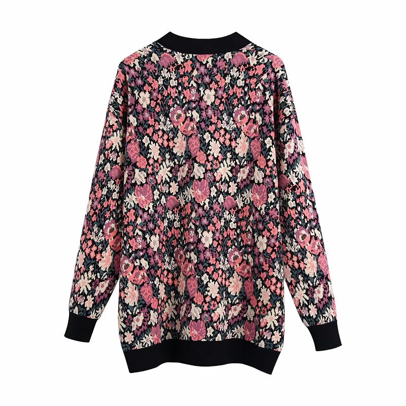 Gebreide damescardigan met bloemenprint en knopen - Emilia
