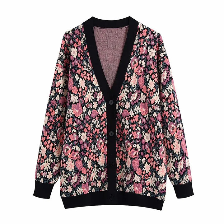 Gebreide damescardigan met bloemenprint en knopen - Emilia