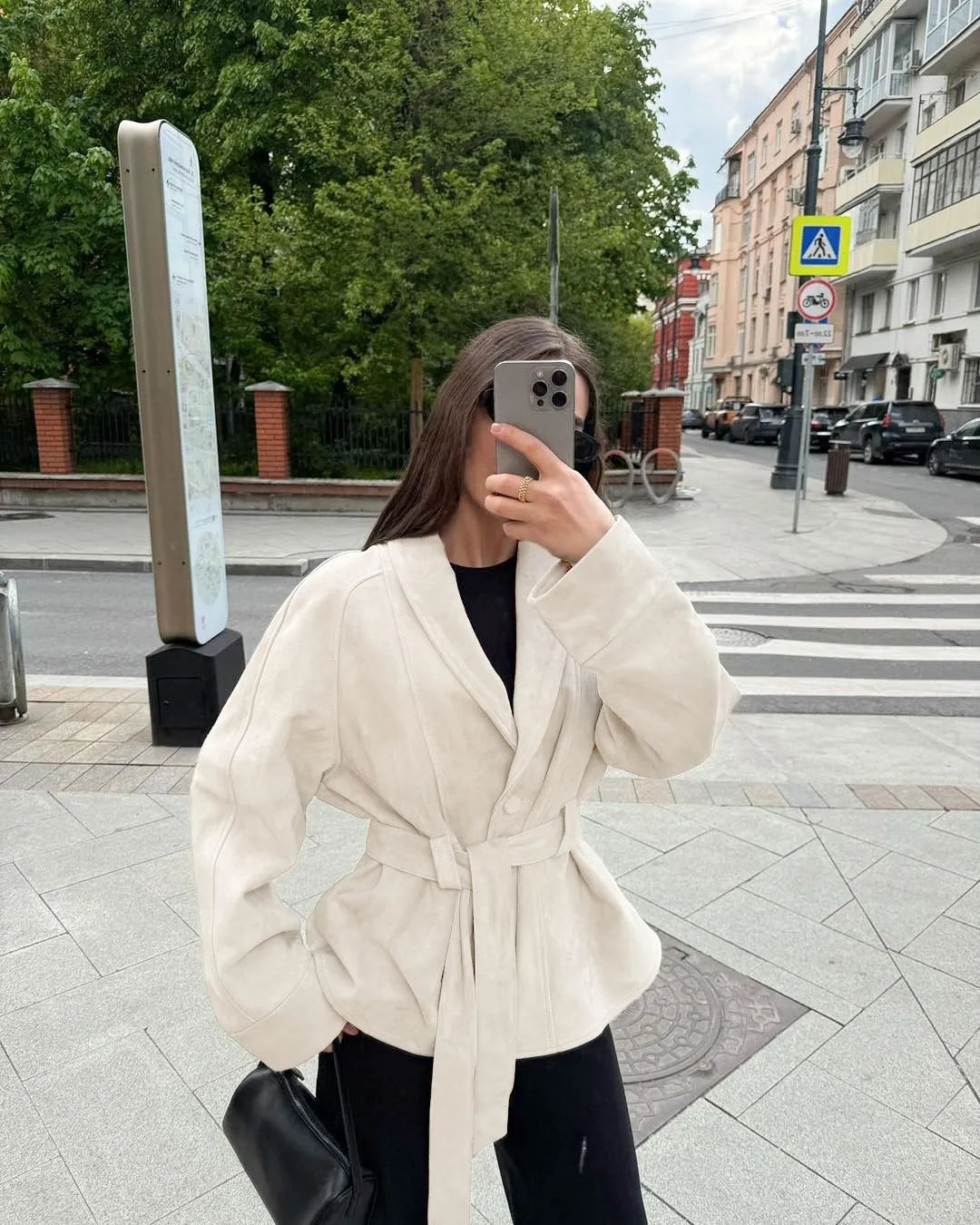 Retro suède jas met lange mouwen - Valentina