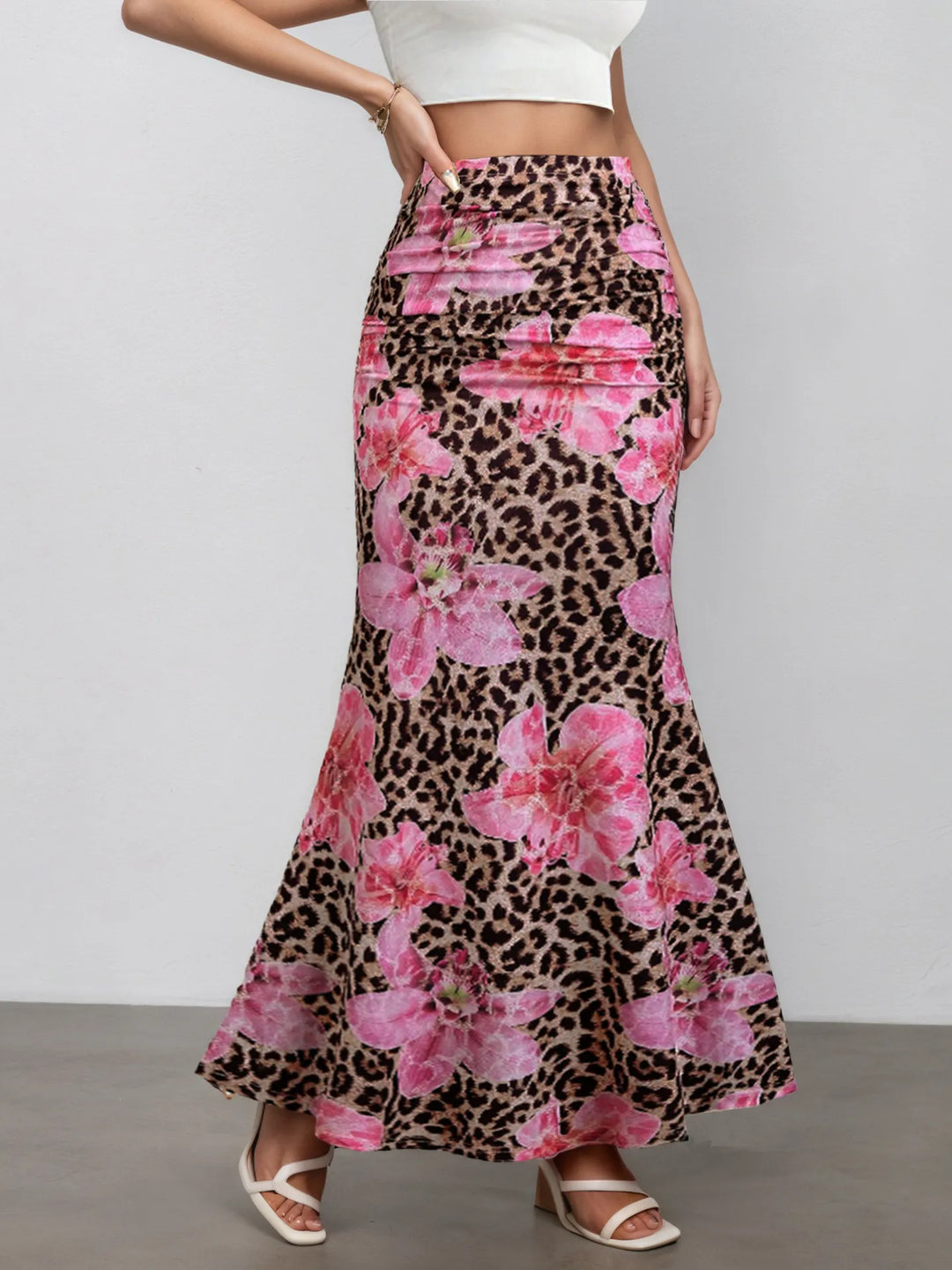 Lange rok met bloemen- en dierenprint - Elira