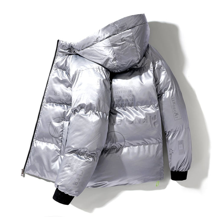 Gewatteerd herenjack met capuchon en vinyleffect - Lanuz