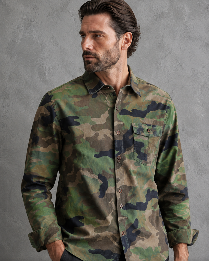 Camouflagehemd voor heren met lange mouwen en borstzak - Orsen