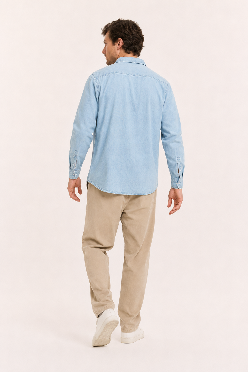 Herenoverhemd van denim met lange mouwen en zak - Joren