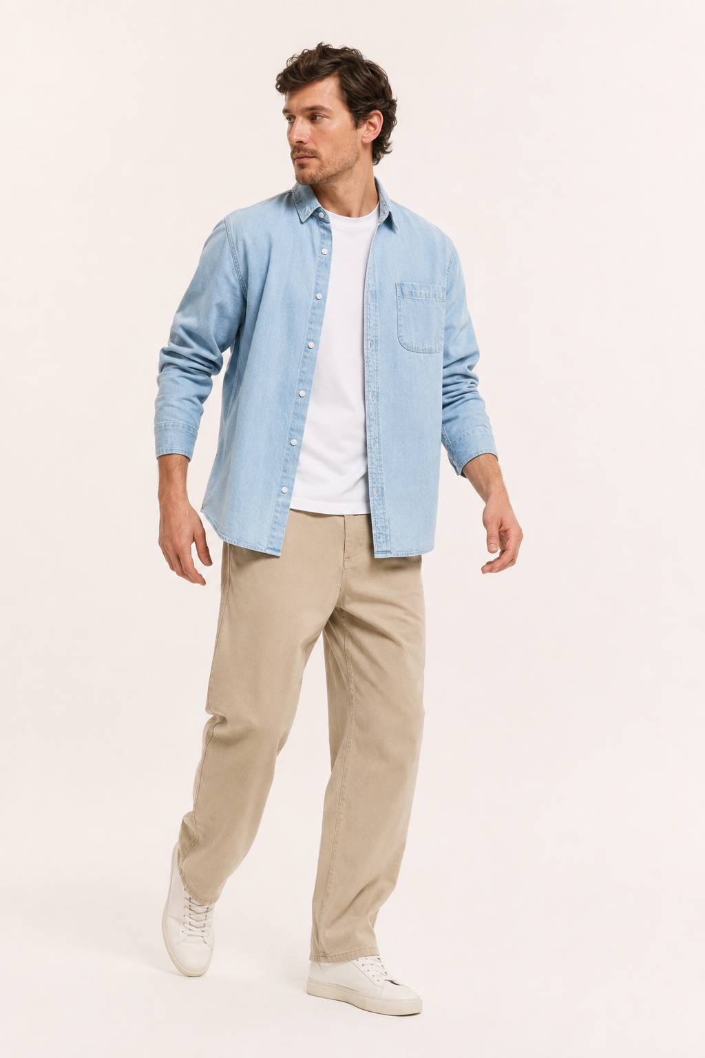 Herenoverhemd van denim met lange mouwen en zak - Joren