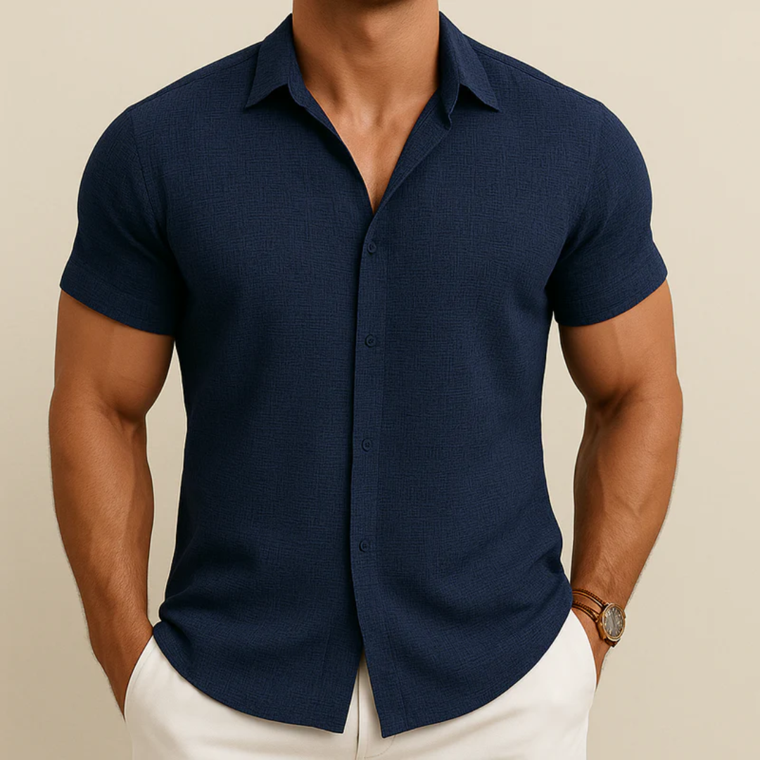 Effen herenoverhemd met korte mouwen, slim fit - Bertram