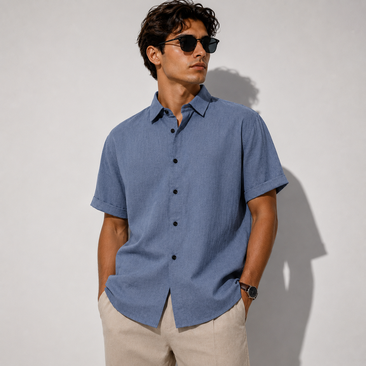 Effen herenoverhemd met korte mouwen, slim fit - Bertram