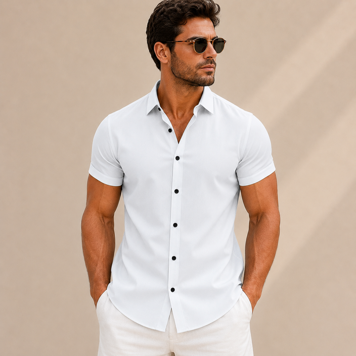 Effen herenoverhemd met korte mouwen, slim fit - Bertram