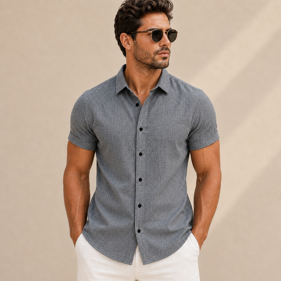 Effen herenoverhemd met korte mouwen, slim fit - Bertram