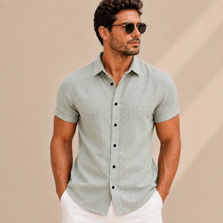 Effen herenoverhemd met korte mouwen, slim fit - Bertram