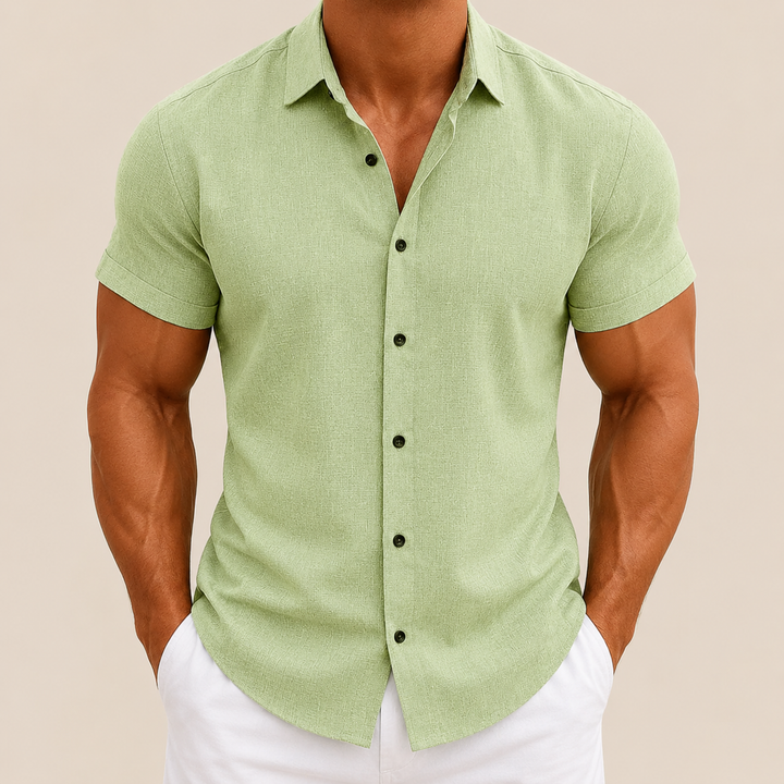 Effen herenoverhemd met korte mouwen, slim fit - Bertram
