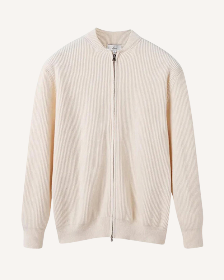 Cardigan heren met volledige rits, ribbreisel en ronde hals - Sorrento