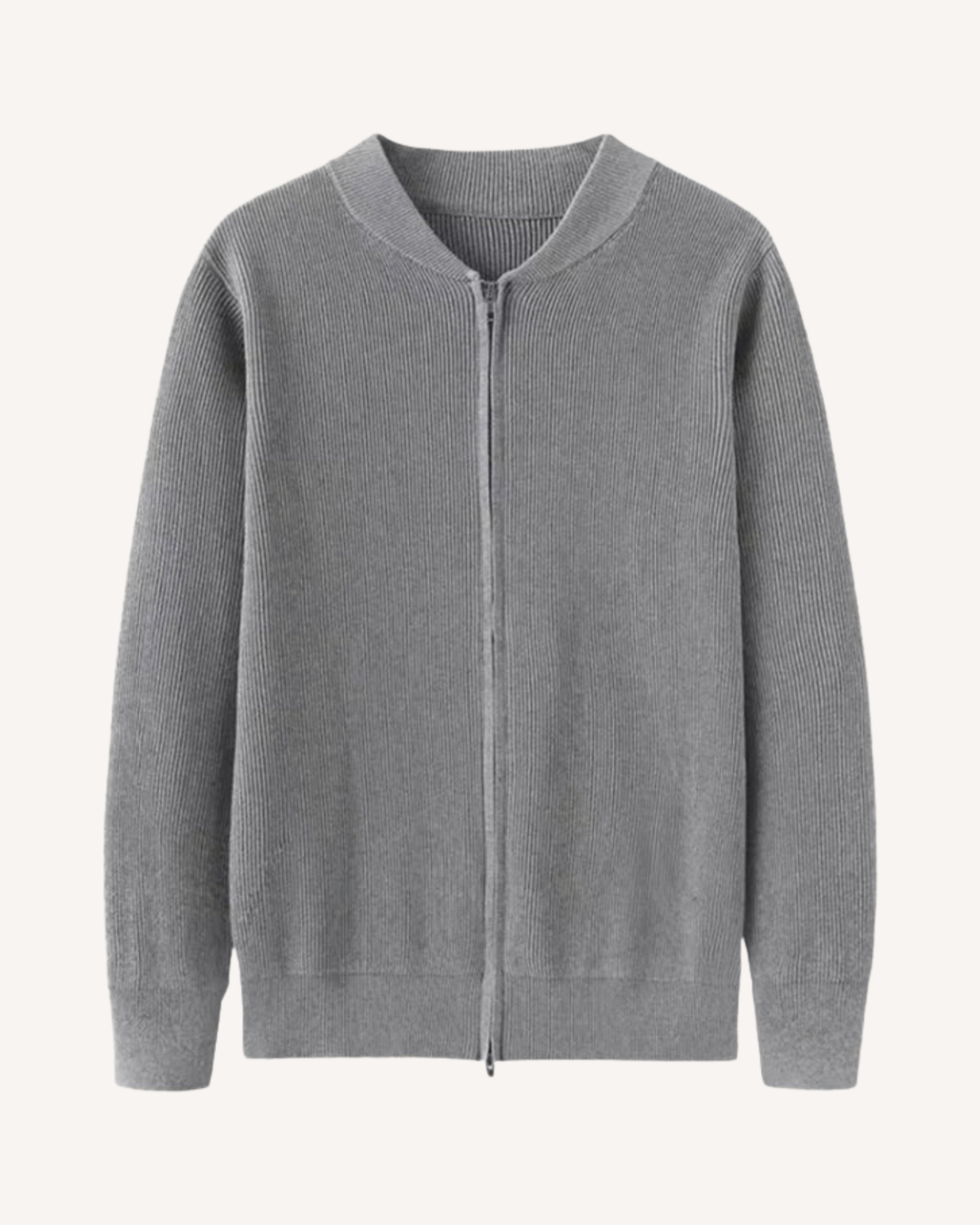 Cardigan heren met volledige rits, ribbreisel en ronde hals - Sorrento