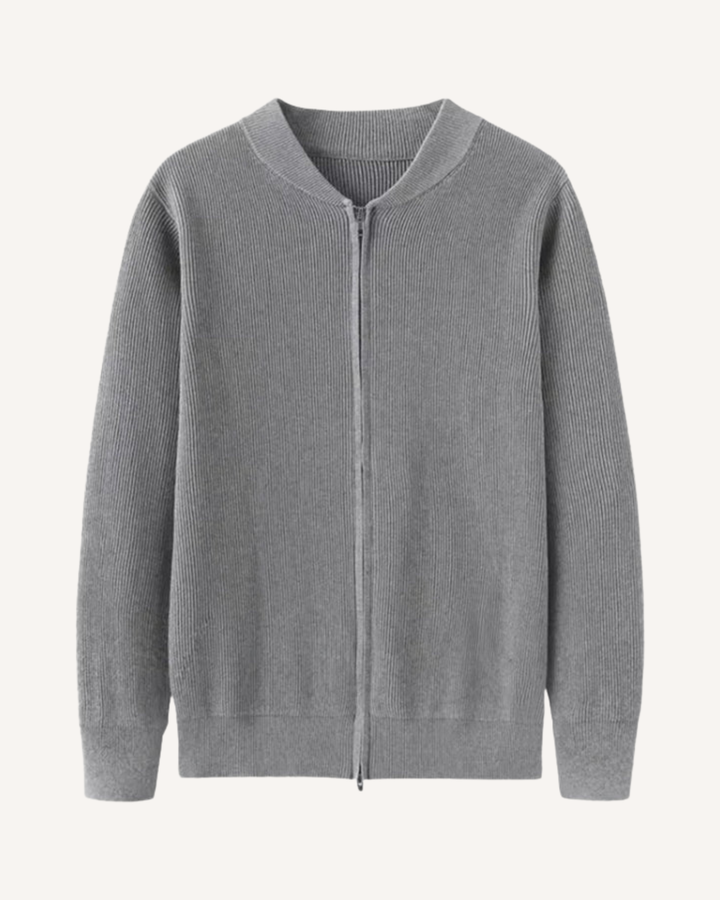 Cardigan heren met volledige rits, ribbreisel en ronde hals - Sorrento