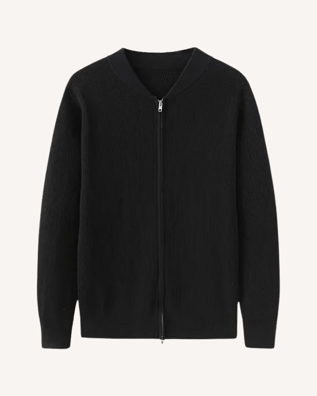 Cardigan heren met volledige rits, ribbreisel en ronde hals - Sorrento