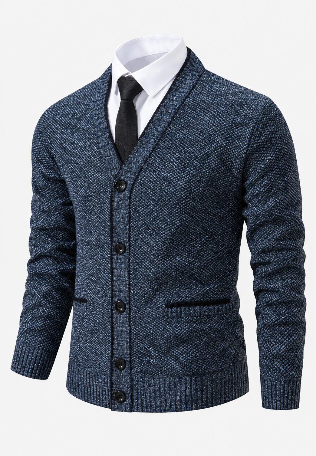 Cardigan heren met knopen, V-hals en textuurbreisel met zakken - Levan