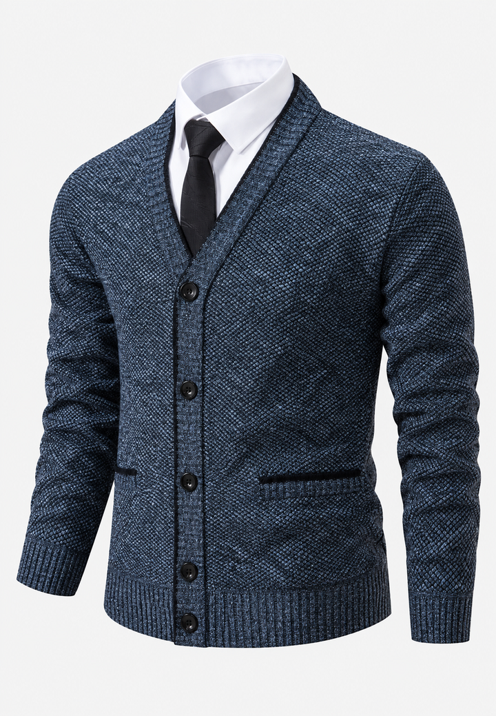 Cardigan heren met knopen, V-hals en textuurbreisel met zakken - Levan