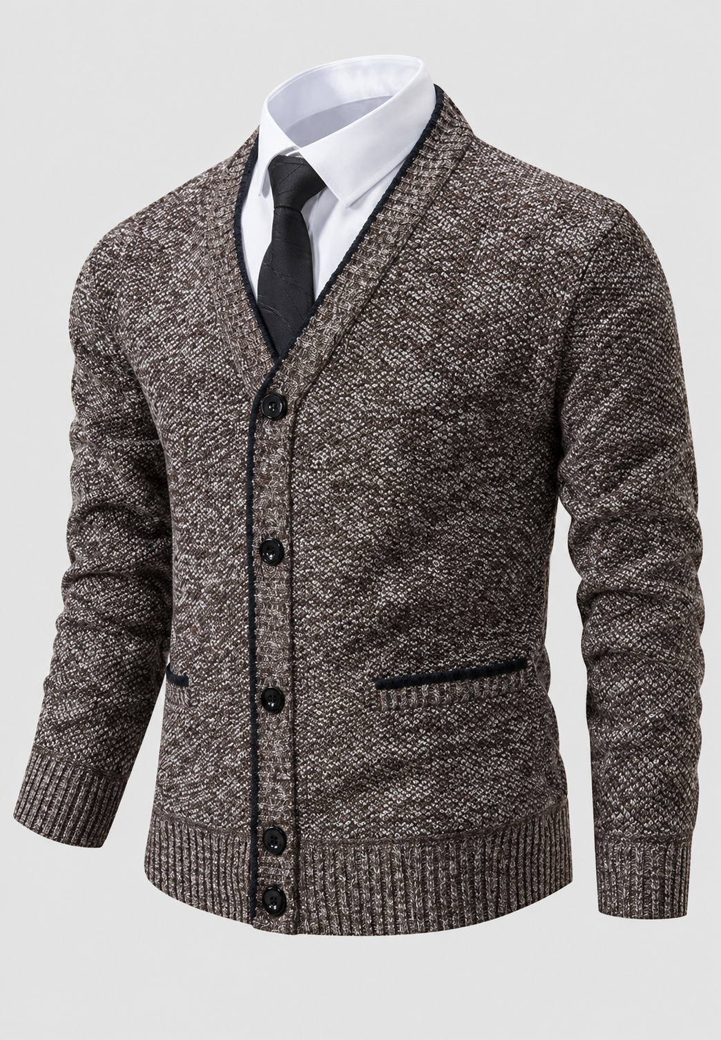 Cardigan heren met knopen, V-hals en textuurbreisel met zakken - Levan