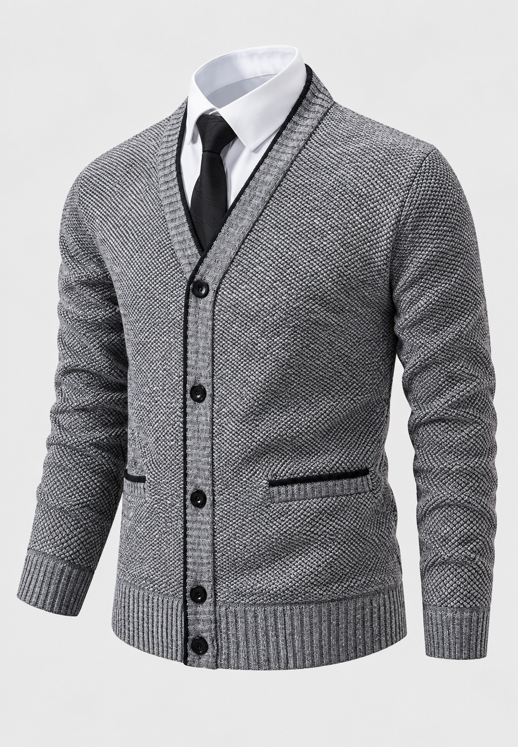 Cardigan heren met knopen, V-hals en textuurbreisel met zakken - Levan